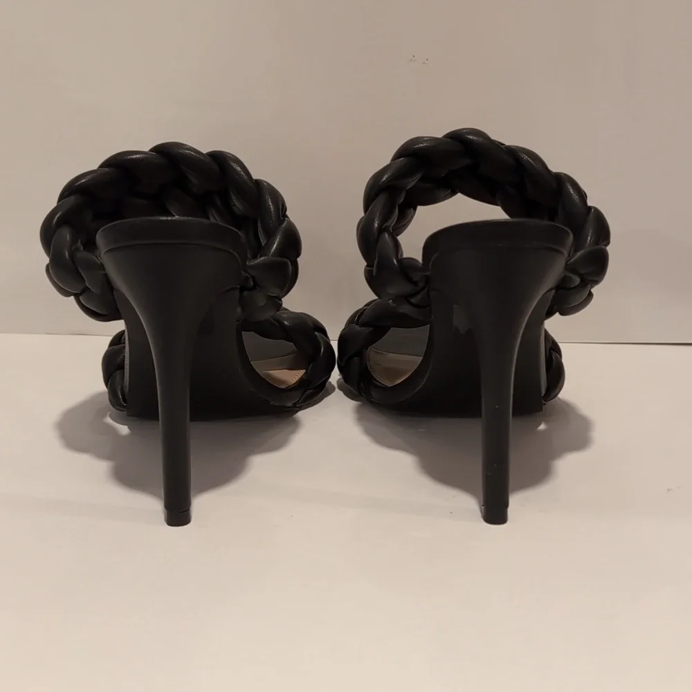 Steve Madden Black Braided Heeled Sandals Keeley Size 9 - Picture 4 of 10